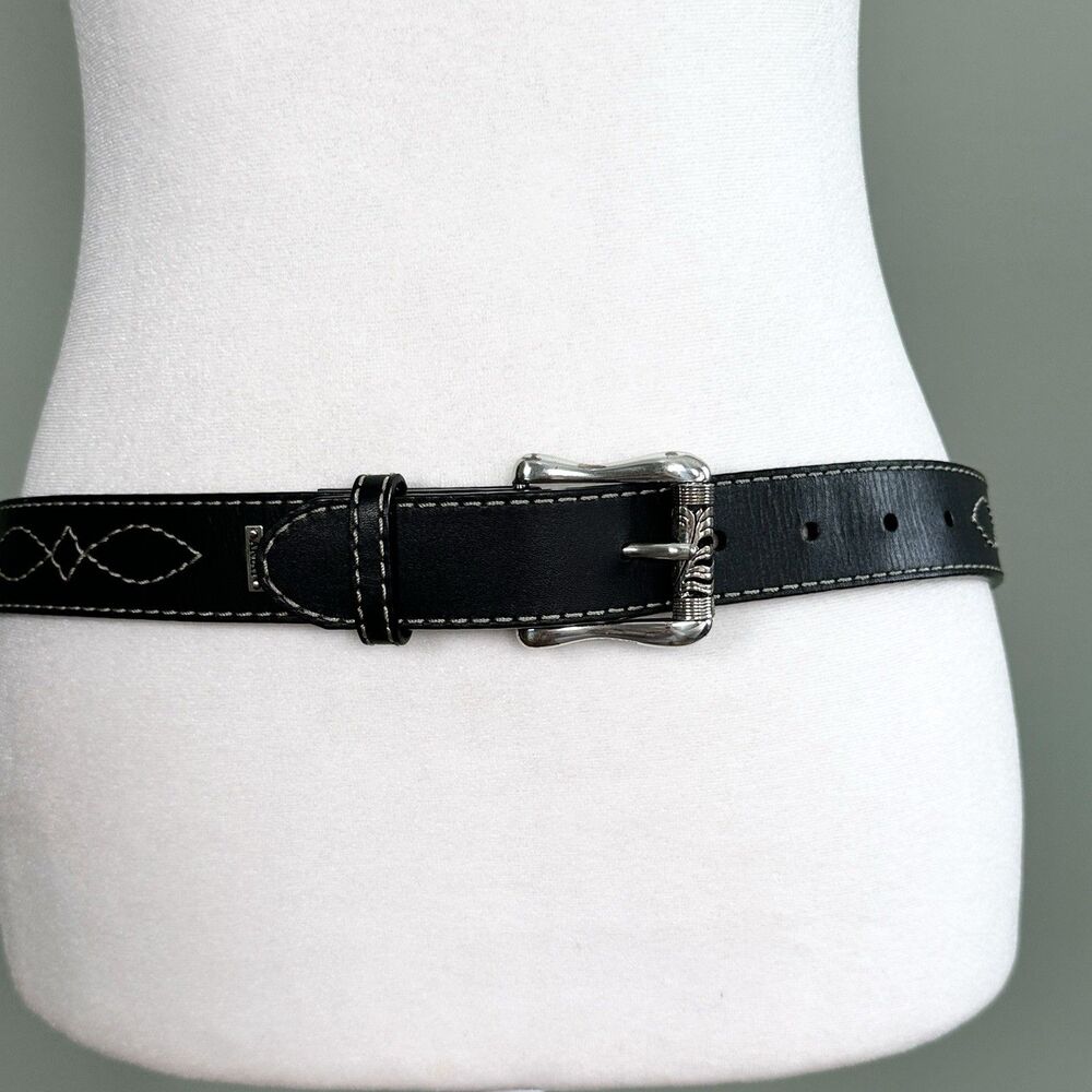 Ariat Black Leather Belt Womens 32 Silver Buckle Western Inside Story 1.25"